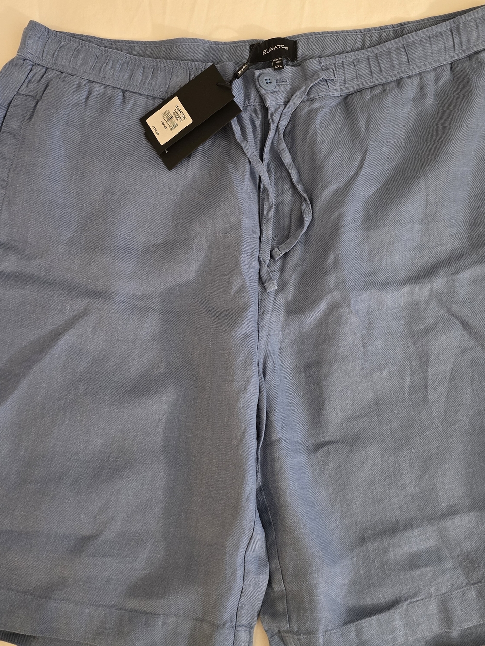 Bugatchi Light Blue Linen-Blend Drawstring Hybrid Shorts